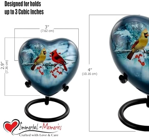 Cardinal Couple Heart Keepsake Urn with Stand