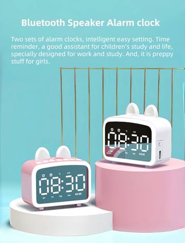 Bluetooth Alarm Clock with FM Radio and Night Light Pink