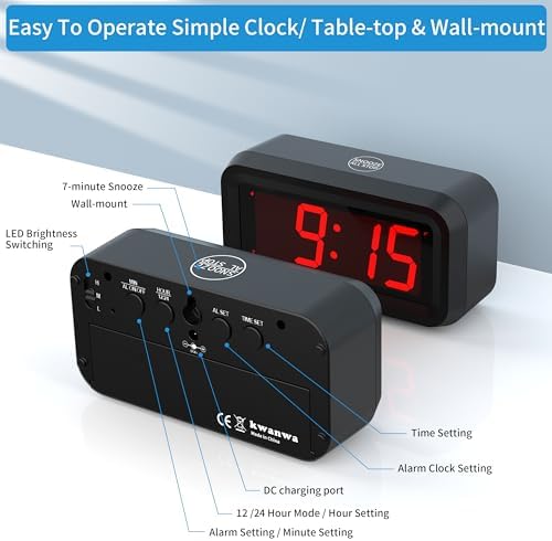 Kwanwa Dual Power Alarm Clock with Auto-Dim Night Mode