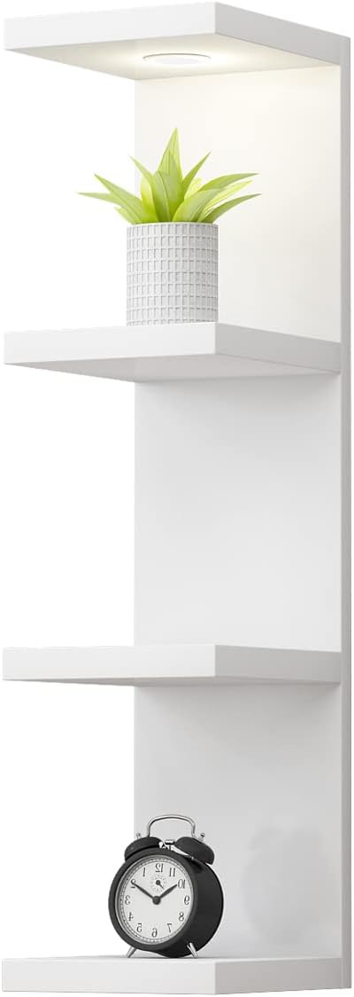 White Floating 4 Tier Wall Shelf with LED Light