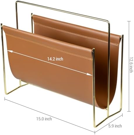 MyGift 15 Inch Modern Brown Leatherette Magazine Holder