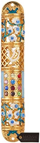 Matashi Hand Painted Enamel Mezuzah with Crystals and Gold Accents