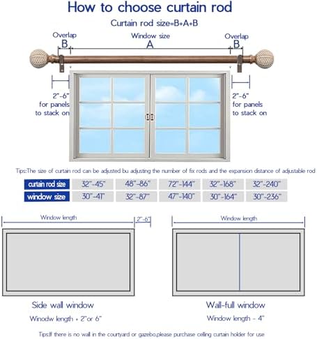Adjustable Wood Curtain Rods 72-144 Inch 2 Pack Heavy Duty