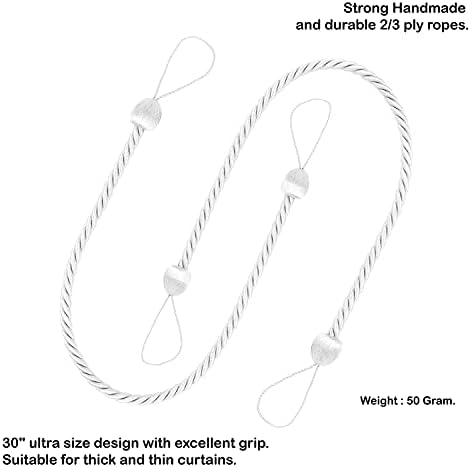 2 Pack Curtain Ropes Tiebacks - White Polyester Holdbacks