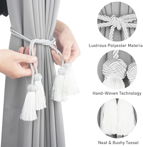 Porlau White 2 Pack Tassel Curtain Tiebacks