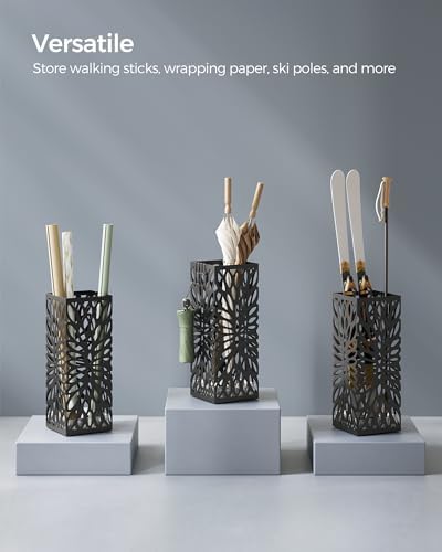 SONGMICS Steel Square Umbrella Stand with Drip Tray and 4 Hooks