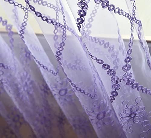 Modern Style Wave Floral Embroidered Voile Curtain Panel