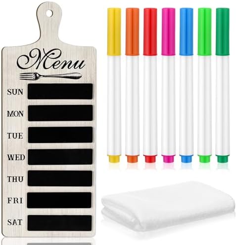 Maxdot Weekly Menu Board Wood Planner with 7 Markers and Towel