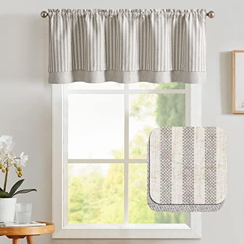 Vangao Farmhouse Valance Linen Blend Stripe Curtain 50x18