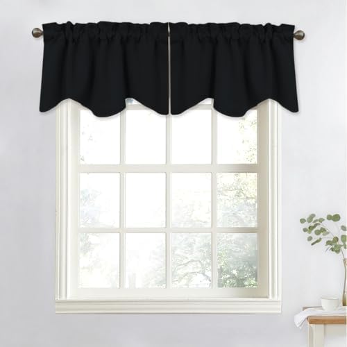 NICETOWN 4 Panels Blackout Curtain Valances 52x18 Black Rod Pocket