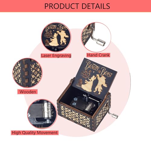 Beauty Music Box Beast Wooden Hand Crank Musical Box Gift for Her