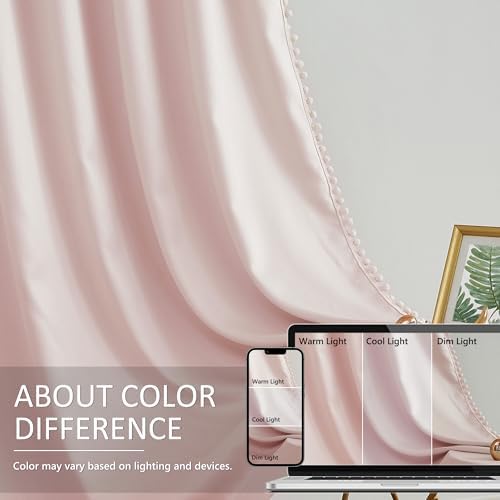 Treatmentex Pompom Blackout Curtains 52x84 Energy Efficient Thermal Panels