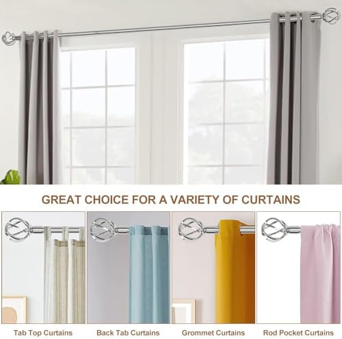Chrome Silver Curtain Rods 66-120 Inch Adjustable
