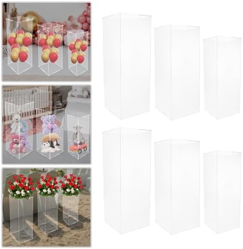 2PCS Acrylic Display Cube Pedestal Clear Flower Stand Tall Art Sculpture Riser