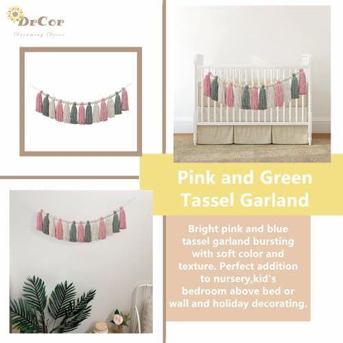DrCor Boho Pink Sage Green Tassel Garland