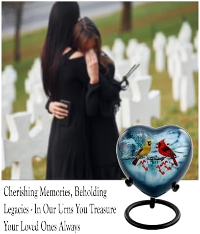 Cardinal Couple Heart Keepsake Urn with Stand