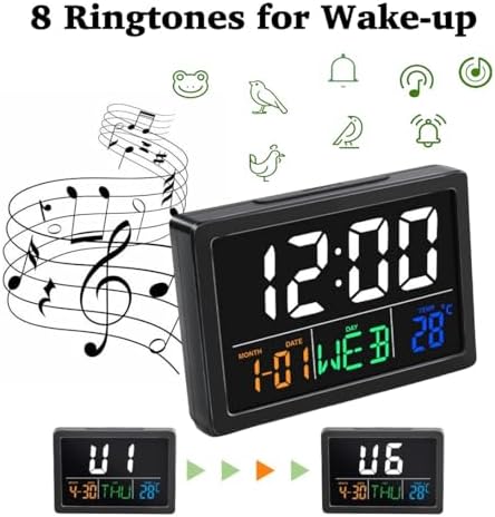 WQV Digital Alarm Clock with Calendar and Temperature Display