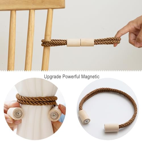Contoeey Magnetic Boho Curtain Holders 2 Pack Khaki