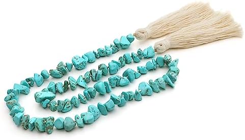 Natural Turquoise Gemstone Garland with Tassel 31 Inch Boho Decor