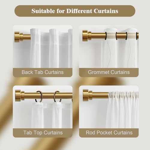 Oneach Heavy Duty Brass Curtain Rods 48-84 Inch Adjustable