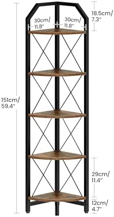 5-Tier Industrial Corner Bookshelf with Rustic Design
