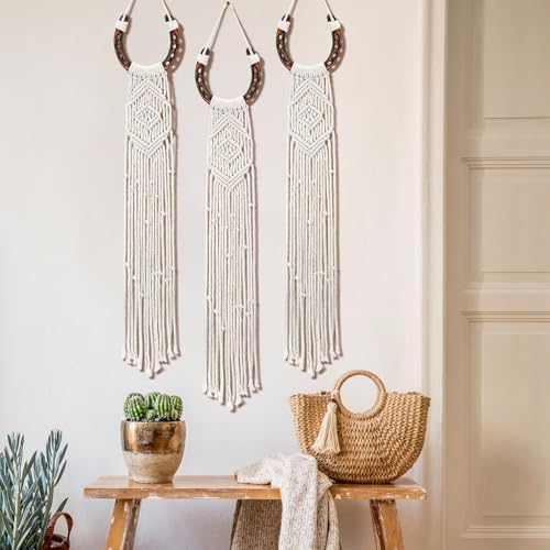 Wonderjune 3 Pcs Equestrian Macrame Wall Hanging