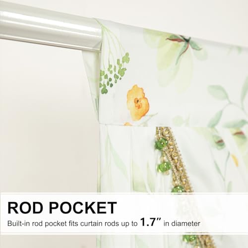 Leeva Luxury Sheer Valance Curtains with Bead Tassels and Plants Print Design