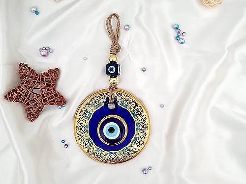 Candymosa 43 Glass Blue Evil Eye Wall Hanging Gold Ornament