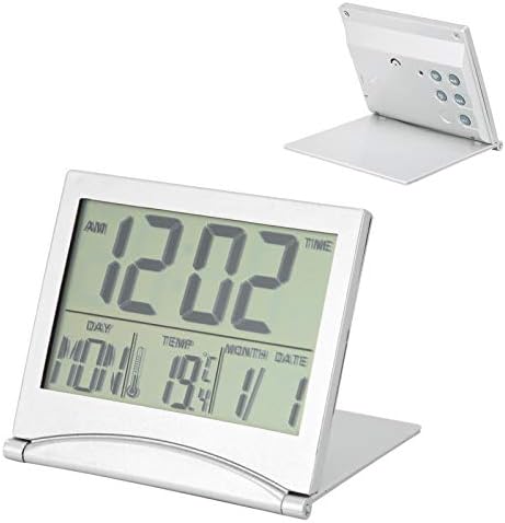 Aqur2020 Foldable Atomic Alarm Clock with Calendar and Temperature Display