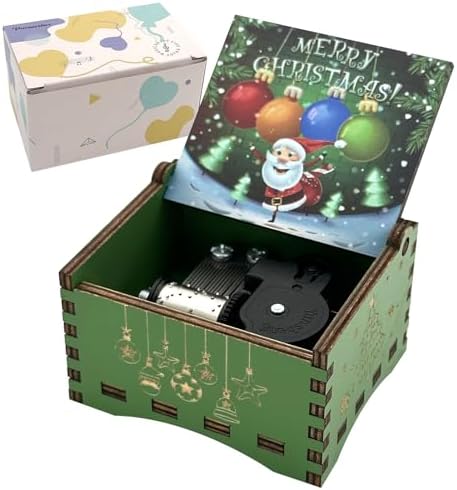 Pursuestar Green Wind Up Music Box - We Wish You a Merry Christmas