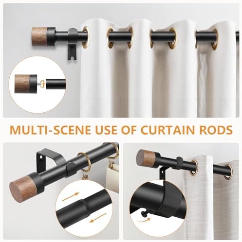 Wooden Curtain Rods 48-84 Inch Adjustable Farmhouse Rustic