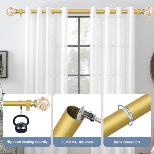 TVWOO Gold Crystal Curtain Rods 18-60 Inch