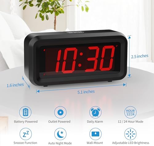 Kwanwa Dual Power Alarm Clock with Auto-Dim Night Mode