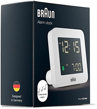 Braun Digital Alarm Clock with Snooze and Crescendo Beep in White