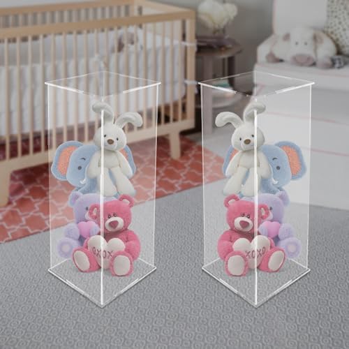 2PCS Acrylic Display Cube Pedestal Clear Flower Stand Tall Art Sculpture Riser