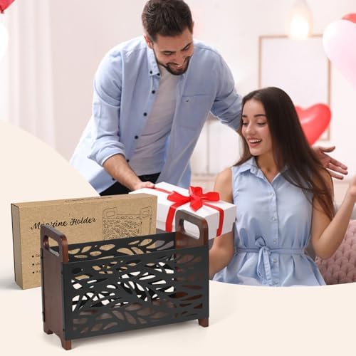Qilichz Magazine Holder with Handles Wood Rack Rustic Design