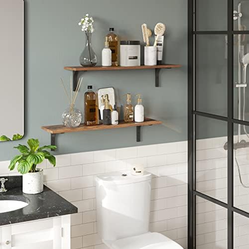Dinzilvjl Long Wall Shelves Set of 2 Rustic Brown Sturdy