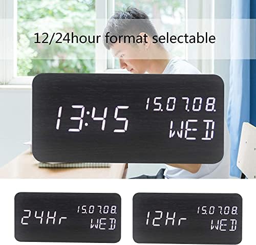 Wooden Digital Alarm Clock with Nightlight and Temperature Display