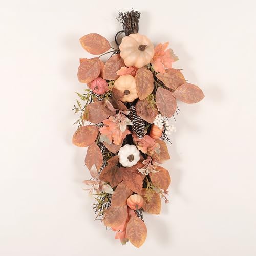 Artificial Fall Teardrop Swag Wreath 26 Inch Halloween Decor