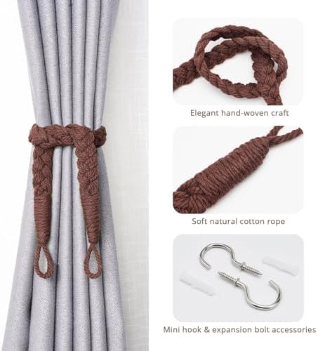 NICEEC 4 Pack Natural Cotton Rope Curtain Tiebacks