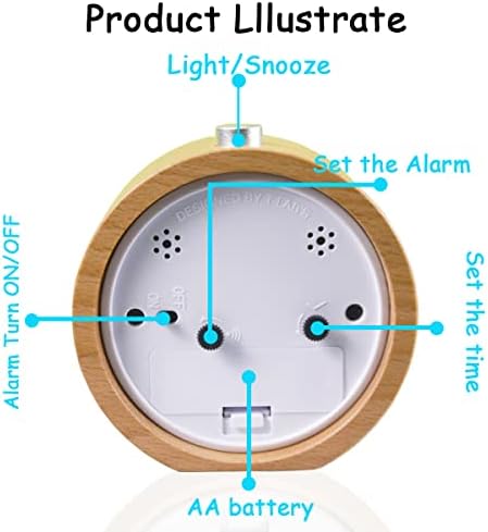 EC VISION Classic Small Round Silent Alarm Clock with Nightlight