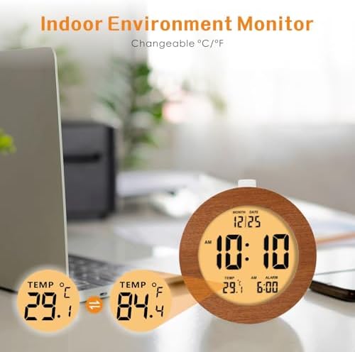 Plumeet Wooden Digital Alarm Clock with Nightlight