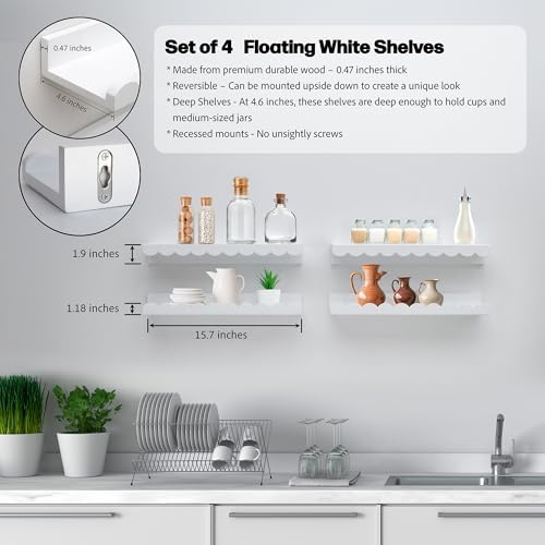 Scalloped Floating Shelves Set of 4 White Nursery Book Shelves