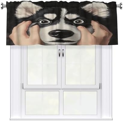 Funny Husky Face Valance Curtains 18x54 Inch Black