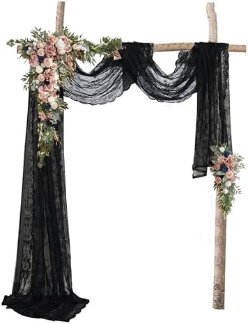 Elegant Black Lace Valance Curtain 144 Inch Long