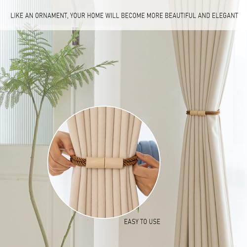 Contoeey Magnetic Boho Curtain Holders 2 Pack Khaki