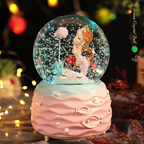 Mermaid Snow Globe with Music and LED Lights for Girls
