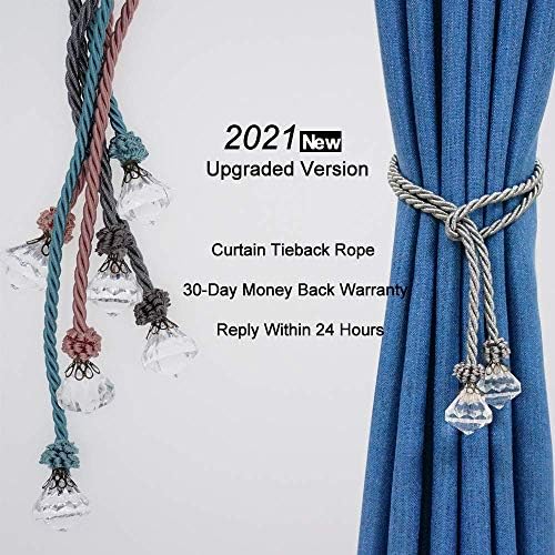 Curtain Tiebacks Rope with Crystal 2pcs Handmade Holdbacks for Window Sheer Drapes