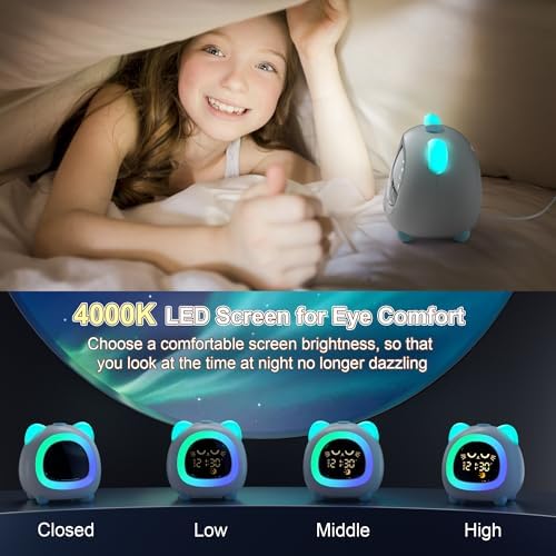 Aurora Blue Cat Ear Alarm Clock for Kids