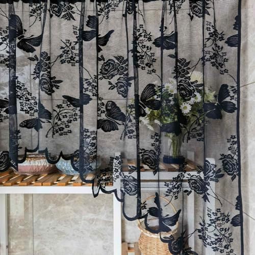 KMSG Butterfly Embroidered Sheer Curtain Valance with Rod Pocket